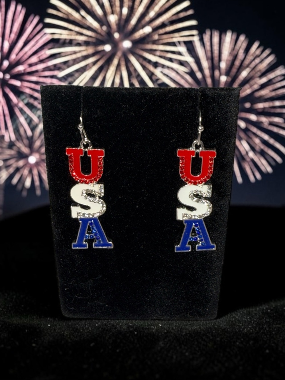 Patriotic USA Red White Blue Drop Earrings